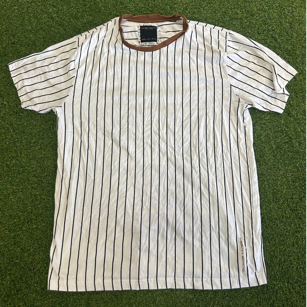 Denim & Flower Ricky Singh Mens Pinstripe Ringer T-Shirt White Brown Size M